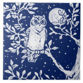 Kobalt Navy Blue Woodland Animal Owl Night Moon Tegeltje (Voorkant)