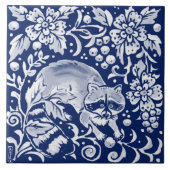 Kobalt Navy Blue Woodland Animal Raccoon Fruit Tegeltje (Voorkant)