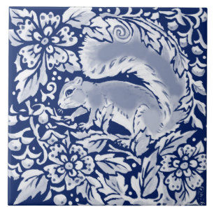 Kobalt Navy Blue Woodland Animal Squirrel in de bo Tegeltje