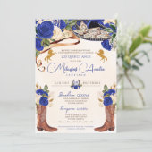 Kobalt Royal Blue Rozen Western Charro Quinceañera Kaart (Staand voorkant)