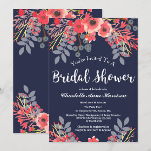 Kobalt & Roze Waterverf Flowers Vrijgezellenfeest Kaart