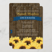 KOBALT RUSTIC SUNFLOWER VRIJGEZELLENFEEST INVITE KAART (Voorkant / Achterkant)