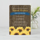KOBALT RUSTIC SUNFLOWER VRIJGEZELLENFEEST INVITE KAART (Staand voorkant)