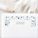 Kobalt Stone Blue Terrazzo Pattern Etiket<br><div class="desc">De blauwe terrazzo inspireerde patroonachtergrond met douanetekst voor naam en adres op centrum.</div>