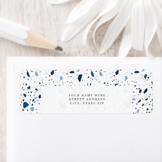 Kobalt Stone Blue Terrazzo Pattern Etiket (Insitu)