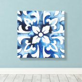 Kobalt Tegel II Canvas Afdruk (Insitu (Houten vloer))