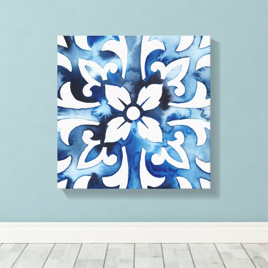 Kobalt Tegel II Canvas Afdruk (Insitu (Houten vloer))