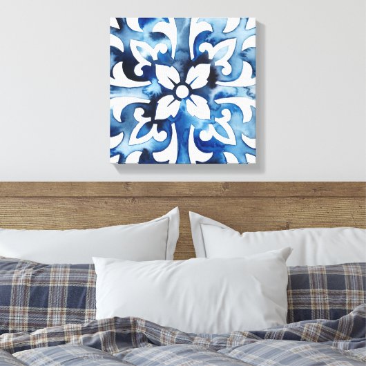 Kobalt Tegel II Canvas Afdruk (Insitu (Slaapkamer))