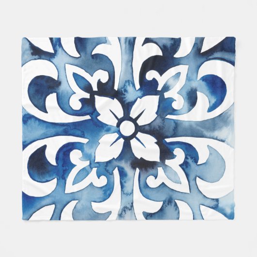 Kobalt Tegel II Fleece Deken (Voorkant (Horizontaal))