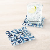 Kobalt Tegel II Glazen Onderzetter (Schuin)