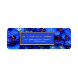 Kobalt Vergulde Orchidee Botanisch Retouradres Etiket