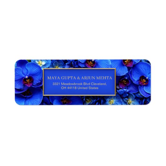 Kobalt Vergulde Orchidee Botanisch Retouradres Etiket (Voorkant)