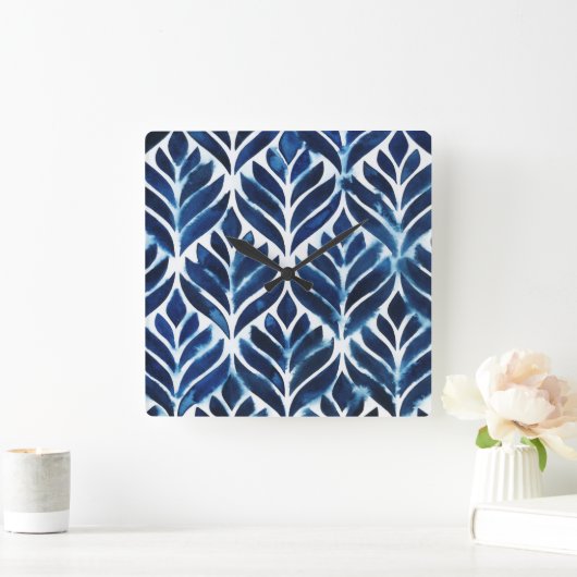 Kobalt Waterverf tegels IV Vierkante Klok (Huis)