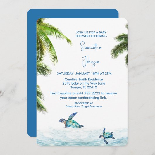Kobalt Zee Schildpad Tropisch Baby shower Kaart (Voorkant / Achterkant)