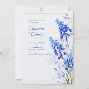 Kobaltblauw Aquarel Muscari Gouden Lijst Bruiloft Kaart