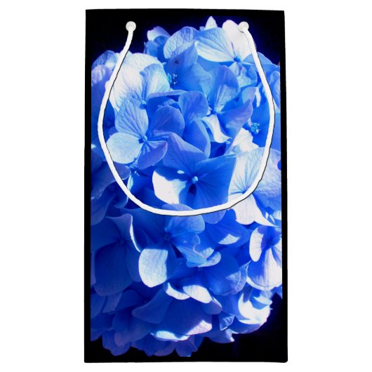 Kobaltblauw bloemensierlijke blauwe hortensia's klein cadeauzakje (Achterkant)