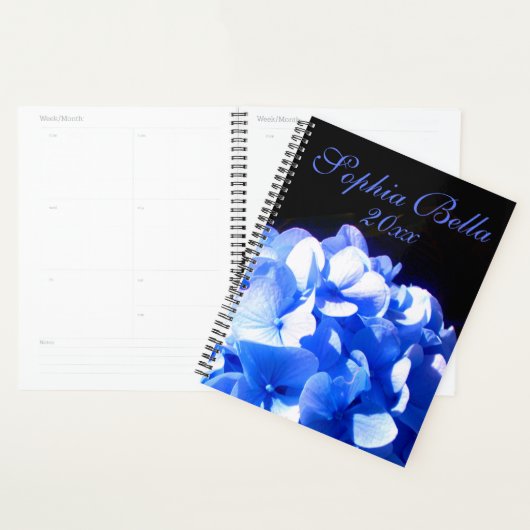 Kobaltblauw bloemensierlijke blauwe hortensia's planner (Display)