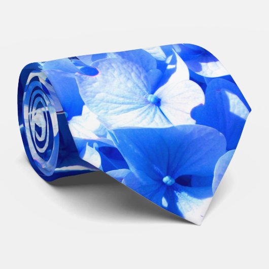 Kobaltblauw bloemensierlijke blauwe hortensia's stropdas (Opgerold)