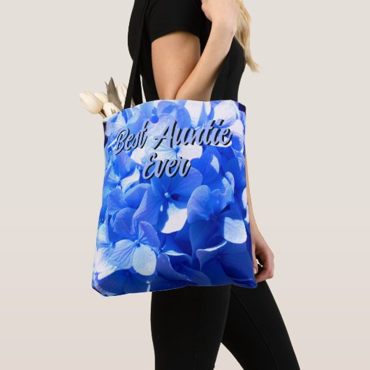 Kobaltblauw bloemensierlijke blauwe hortensia's tote bag (Dichtbij)