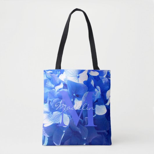 Kobaltblauw bloemig elegant blauw kalligrafie tote bag (Voorkant)