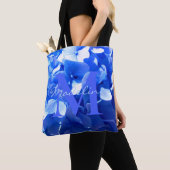 Kobaltblauw bloemig elegant blauw kalligrafie tote bag (Dichtbij)