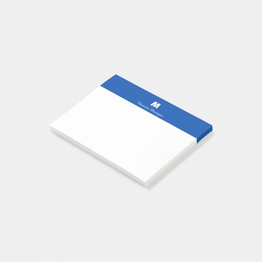 Kobaltblauw chic gepersonaliseerde naamletter mono post-it® notes (Schuin)