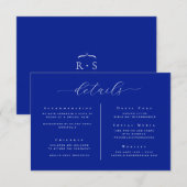 Kobaltblauw Elegante Minimalistische Trouwdetails Kaart (Voorkant / Achterkant)