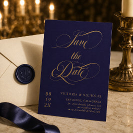 Kobaltblauw Elegante Romantische Trouwdag Save The Date