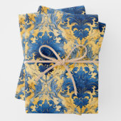 KOBALTBLAUW EN GOUD DAMAST DECORATIEF PAPIER INPAKPAPIER VEL (In situ)