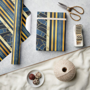 Kobaltblauw en gouden Art Deco marmerpatroon Cadeaupapier