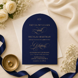 Kobaltblauw en gouden monogram elegante trouwdag kaart