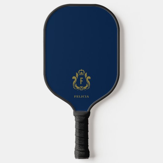 Kobaltblauw Gouden Crest F Monogram Pickleball Paddle (Voorkant)
