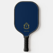 Kobaltblauw Gouden Crest F Monogram Pickleball Paddle (Achterkant)