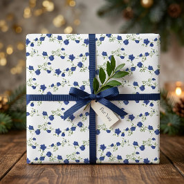 Kobaltblauw groene wilde bloem waterverf cadeaupapier