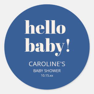 Kobaltblauw Moderne Minimalistische Hello Baby Sho Ronde Sticker
