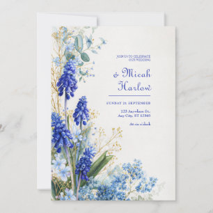 Kobaltblauw Muscari Aquarel Botanische Rand Kaart