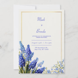 Kobaltblauw Muscari Botanisch Gouden Lijst Bruilof Kaart