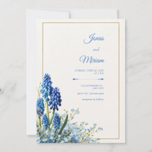 Kobaltblauw Muscari Gouden Frame Textuur Achtergro Kaart