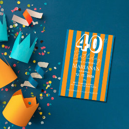 Kobaltblauw & Oranje Strepen Modern 40e Verjaardag Kaart
