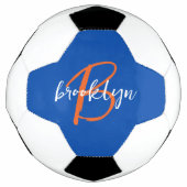 Kobaltblauw Oranje Wit Schrift Monogram Naam Voetbal (Voorkant)