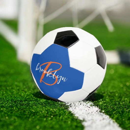 Kobaltblauw Oranje Wit Schrift Monogram Naam Voetbal