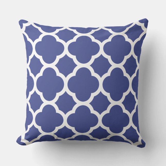 Kobaltblauw Quatrefoil Patroon Kussen (Voorkant)