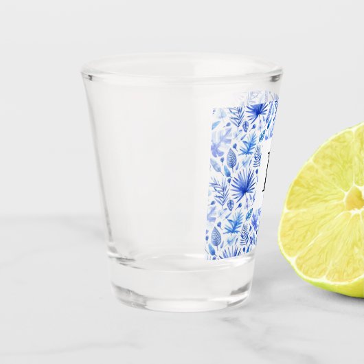 Kobaltblauw Tropisch blad Patroon 1.5oz Shot Glas (Links)