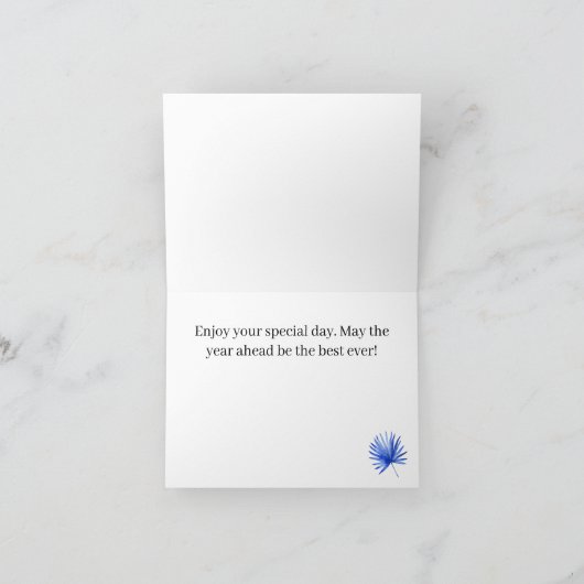 Kobaltblauw Tropisch blad Patroon Gelukkige Verjaa Kaart (Binnen)