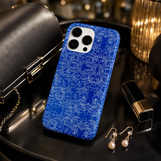 Kobaltblauw Witte Bloemendamasker Case-Mate iPhone Case
