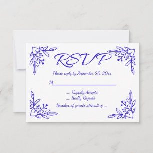 Kobaltblauw & Witte Bloemige Bruiloft RSVP Bloemen Kaartje