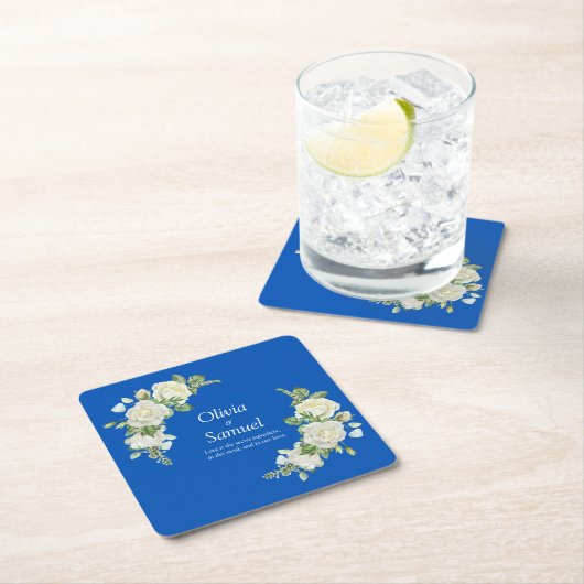 Kobaltblauw & Witte Rozen Kartonnen Onderzetters (Insitu)