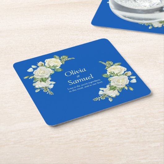 Kobaltblauw & Witte Rozen   Kartonnen Onderzetters (Schuin)