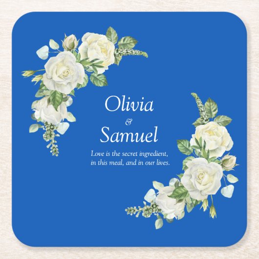 Kobaltblauw & Witte Rozen Kartonnen Onderzetters (Voorkant)