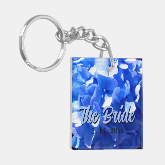 Kobaltblauwe bloem elegante blauwe hortensia's sleutelhanger (Voorkant Links)
